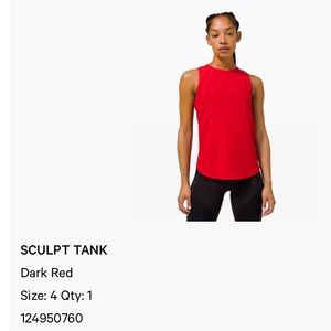 Lululemon Sculpt Tank Dark Red Size 4
